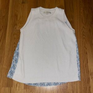 Loft mixed media sleeveless white cotton sweater